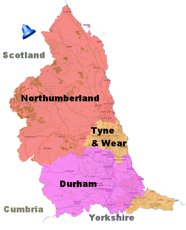 Map showing the North East of England